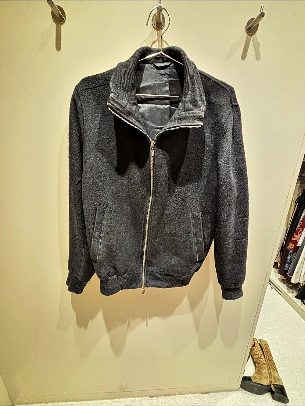 KUNA Men's baby alpaca Black Zip Bomber Jacket